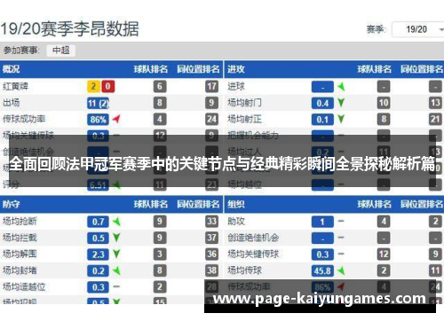 全面回顾法甲冠军赛季中的关键节点与经典精彩瞬间全景探秘解析篇